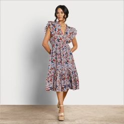 Women Apparel Sam Edelman Kenna Midi Dress Blue Floral 4N2P1100