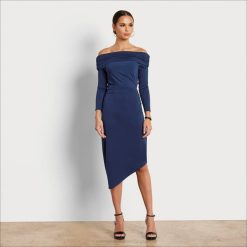 Women Apparel Sam Edelman Off Shoulder Midi Dress Navy 4N2P1148