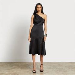 Women Apparel Sam Edelman One Shoulder Midi Dress Black 4N2P1220
