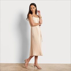 Women Apparel Sam Edelman Pleated Midi Dress Ecru 4N2P1063
