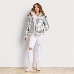 Women Apparel Sam Edelman Short Hooded Puffer Silver 4N2P1133