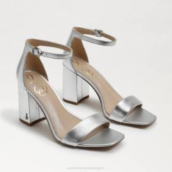 Women Footwear Sam Edelman Daniella Block Heel Sandal Silver Metallic Leather 4N2P298