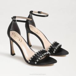 Women Footwear Sam Edelman Evelynn Strappy Heel Black Satin 4N2P609