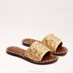 Women Footwear Sam Edelman Giovanna Raffia Slide Sandal Gold Leaf 4N2P71