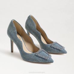 Women Footwear Sam Edelman Harriett Beaded Pointed Toe Heel Washed New Blue 4N2P583