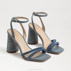 Women Footwear Sam Edelman Kia Beads Block Heel Sandal Washed New Blue 4N2P486
