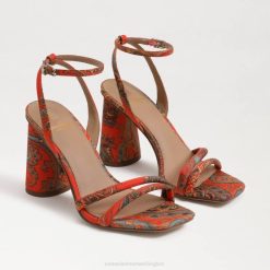Women Footwear Sam Edelman Kia Block Heel Sandal Orange Poppy 4N2P102