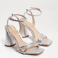 Women Footwear Sam Edelman Kia Block Heel Sandal Soft Silver Leather 4N2P104