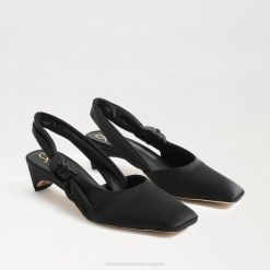 Women Footwear Sam Edelman Meredith Slingback Kitten Heel Black Satin 4N2P876