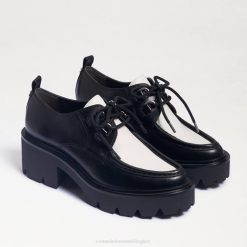 Women Footwear Sam Edelman Monna Lace up Lug Sole Loafer Black/White Leather 4N2P719