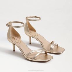 Women Footwear Sam Edelman Peonie Kitten Heel Sandal Gold Leaf Leather 4N2P506