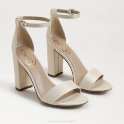 Women Footwear Sam Edelman Yaro Block Heel Sandal Pearl Ivory Silk 4N2P321